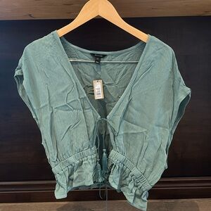 RW&CO Crinkle V-Neck Short-Sleeve Beachwear Blouse, Colour: Deep Sea, Size: L